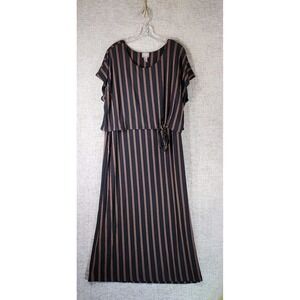 Chicos Striped Maxi Dress Womens XL Black Brown Stretch Layered Top Flowy